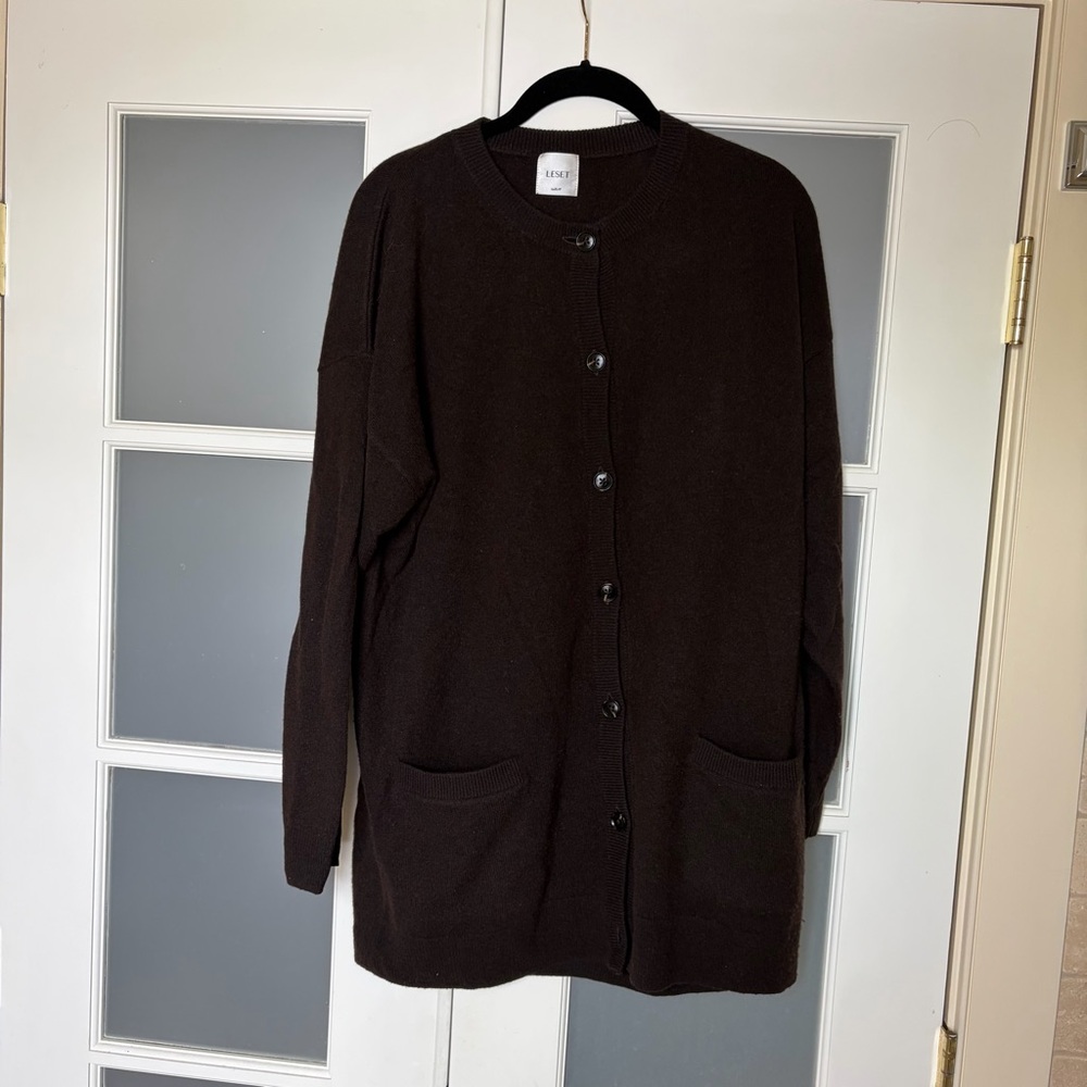 LESET Zoe Crew Cardigan in Chocolate Brown